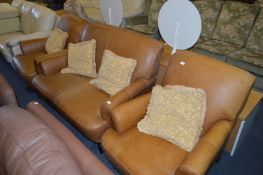 Brown Leather Two Seat Sofa and Two Armchairs