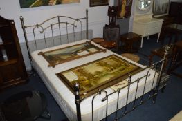 Polished Wrought Metal Double Bed Base with Mattre