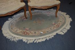 Green Floral Patterned Oval Rug