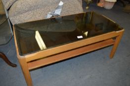 Teak Effect Coffee Table with Smoked Glass Top