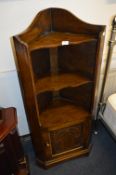 Oak Corner Shelf Unit with Carved Panel Base