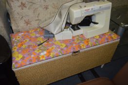 1960's Wicker Ottoman with Floral Upholstered Top