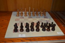 Marble Effect Chessboard and Wooden Chess Pieces