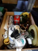 Box of Pottery, Hull City Money Box, Old Bottles,