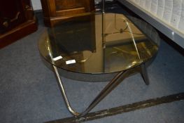 Chrome Based Coffee Table with Circular Smoked Gla