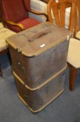 Wood Bound Canvas Travel Trunk