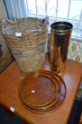 Set of Three Circular Walnut Trays, Brass Stick St