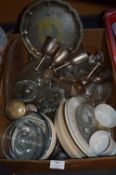Box of Drinking Glassware, Silver Plate and Dinner