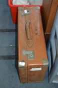 Metal Bound Leatherette Look Suitcase