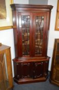 Mahogany Corner Display Cabinet with Carved Panel
