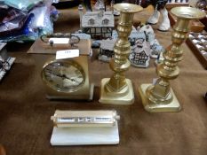 Metamec Mantel Clock, Desk Calendar and a Pair of