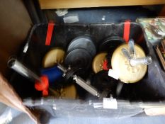 Storage Box Containing Assorted Dumbbells and Weig