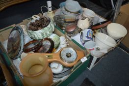 Two Boxes Containing Pottery, Tea Ware, Kitchen Wa