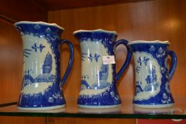 Graduating Set of Three Blue & White Jugs