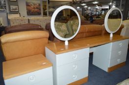 White Laminate & Light Oak Dressing Table with Two