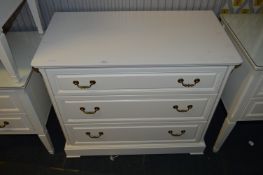 White Three Height Chest of Drawers with Brass Han