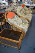 Cane & Wicker Three Piece Suite; Two Seat Sofa, Tw