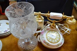 Floral Patterned Vintage Style Telephone and Cut G