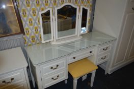 White Dressing Knee Hole Table with Brass Handles
