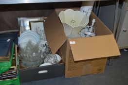 Two Boxes Containing Glassware, Dinnerware, Mirror