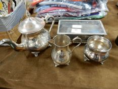 Silver Plated Three Piece Tea Set and Trinket Box