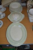 Solian Green & Silver Banded Dinner Ware 21 Pieces