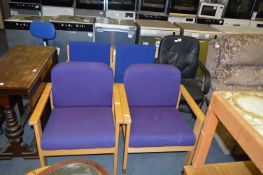 Two Blue and Two Purple Upholstered Beech Framed O
