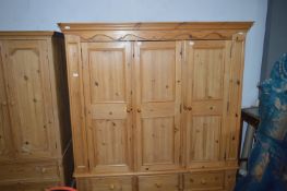 Pine Triple Wardrobe with Three Drawer Base