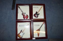 Set of Four Framed Miniature Electric Guitars
