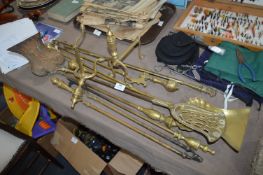 Selection of Brass Fireside Tools and Fire Dogs