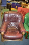 Oak Framed Oxblood Leather Armchair