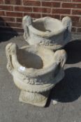 Pair of Reconstituted Limestone Garden Urns