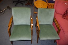 Pair of Green Upholstered Adjustable Armchairs