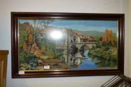 Framed Woolwork Picture - Country River Scene