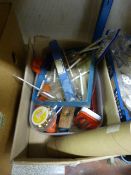 Small Box of Tools Including Thermometers, Spirit