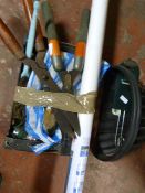 Small Box of Tools Including Sheers, Paintbrushes,