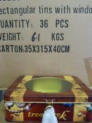 Box of 36 Rectangular Treasure Chest Tins with Key