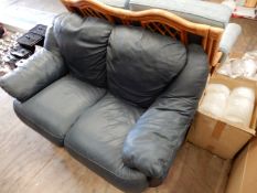 Blue Leather Two Seat Settee