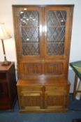 Oak Lead Glazed Display Cabinet with Linen Fold Pa