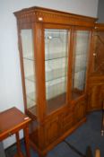 Large Walnut Display Cabinet with Glazed Doors and