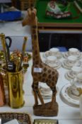 Carved Wood Giraffe Figurine
