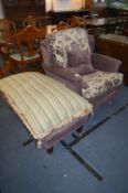 Purple Floral Upholstered Armchair and Duet Stool