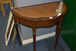 Mahogany Half Round Hall Table with Brown Leather