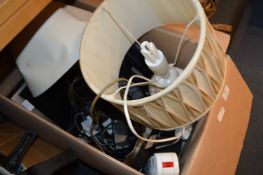 Box of Table Lamps, PC Keyboards, Monitor, Router,