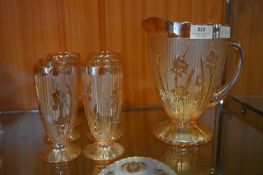 Carnival Glass Style Lemonade Jug and Glasses Set