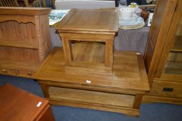 Oak Coffee Table with Undershelf and Matching Side