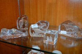 Collection of Six Glass Paperweights with Engravin