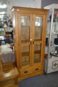 Oak Glazed Door Display Shelf Unit with Single Dra