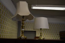 Two Brass Table Lamps with Shades
