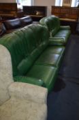 Pair of Green Leather Three Seat Sofa